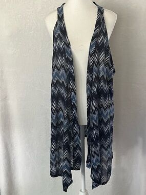 Sleeveless Chevron Print Open Front Vest Navy White & Silver 2X 22/24W Bohemian
